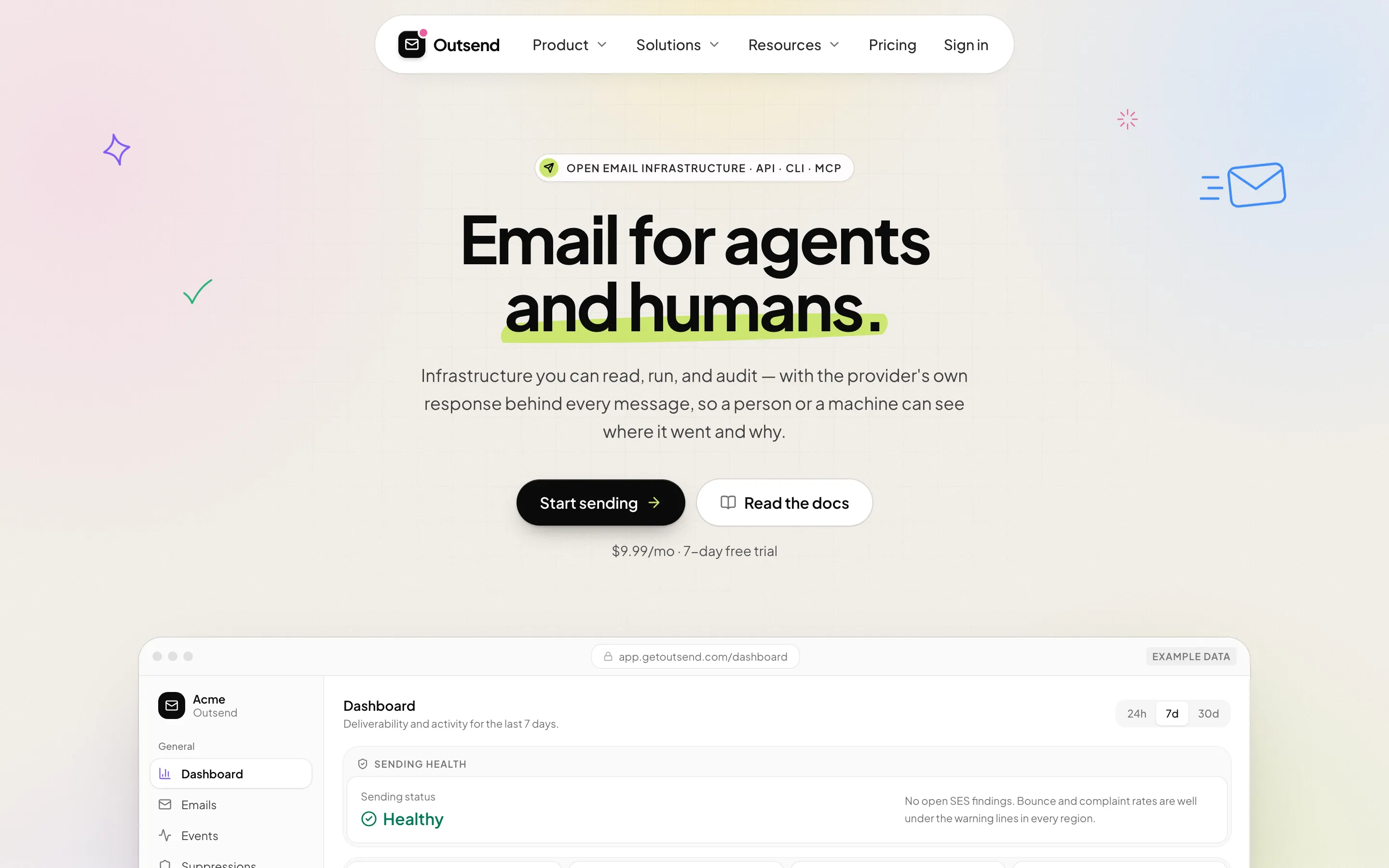 Outsend homepage